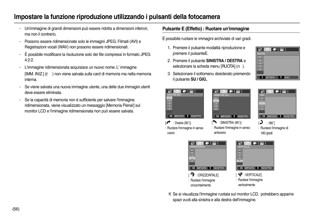 Samsung EC-L110ZUBB/E1, EC-L110ZPDA/E3, EC-L110ZUDA/E3, EC-L110ZBDA/E3, EC-L110ZRDA/E3 Pulsante E Effetto Ruotare unimmagine 