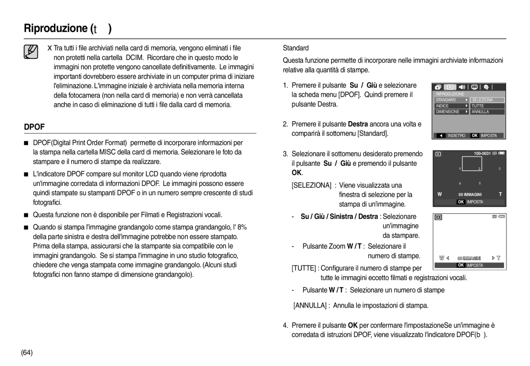 Samsung EC-L110ZPBA/E2 manual Comparirà il sottomenu Standard, Stampa di unimmagine, Pulsante Zoom W / T Selezionare il 