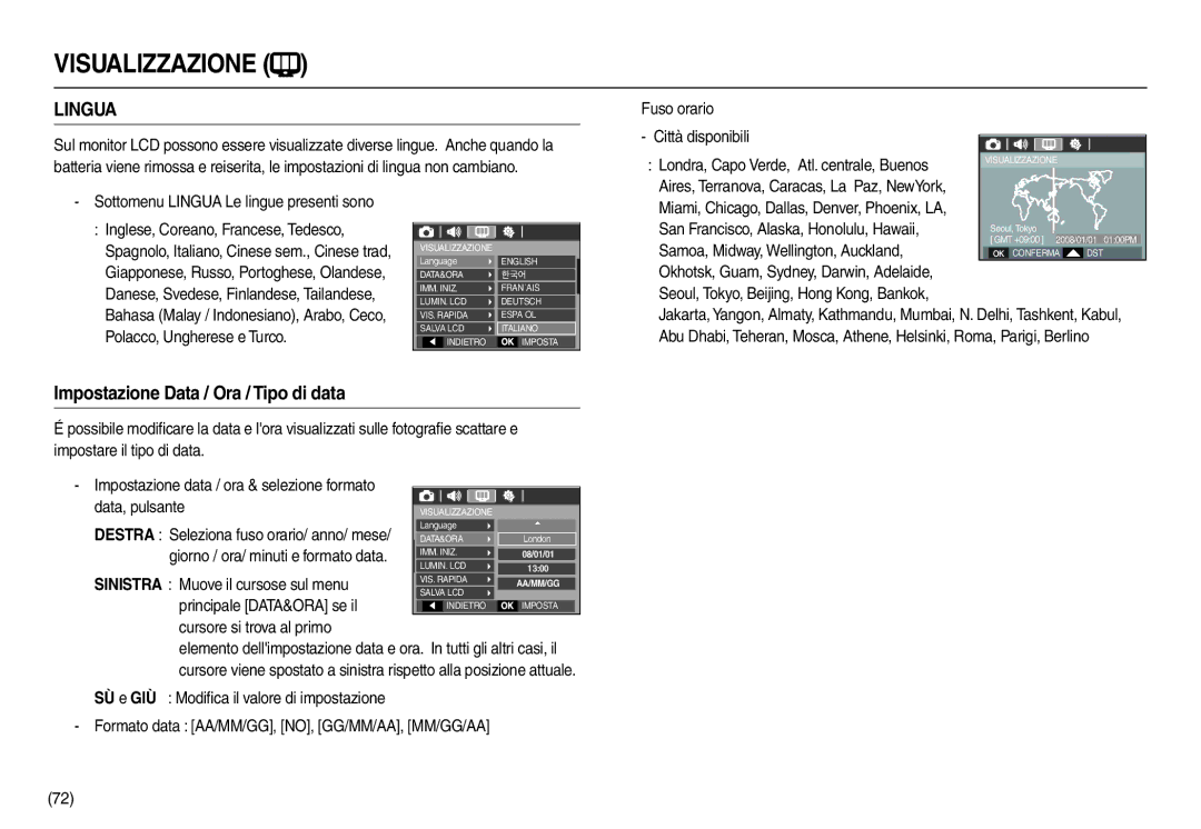 Samsung EC-L110ZPBB/E1, EC-L110ZPDA/E3 Impostazione Data / Ora / Tipo di data, Seoul, Tokyo, Beijing, Hong Kong, Bankok 