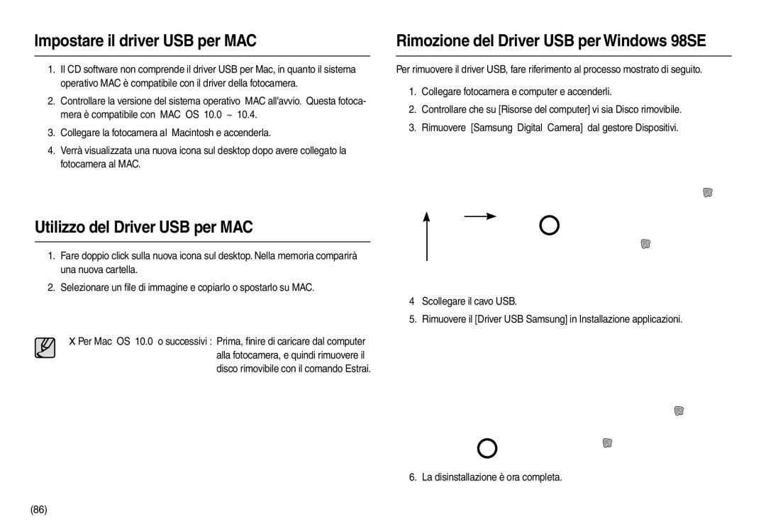 Samsung EC-L110ZUBB/E1, EC-L110ZPDA/E3, EC-L110ZUDA/E3 Impostare il driver USB per MAC, Utilizzo del Driver USB per MAC 