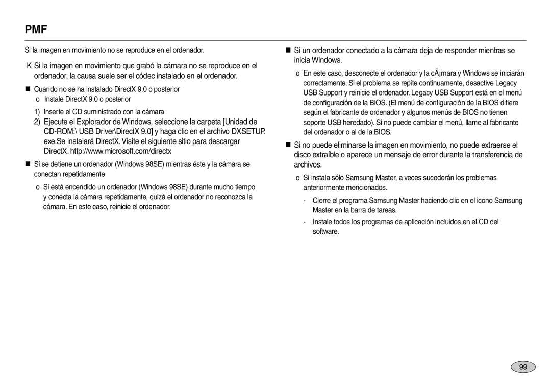 Samsung EC-L110ZRBA/GB, EC-L110ZPDA/E3, EC-L110ZUDA/E3 manual Si la imagen en movimiento no se reproduce en el ordenador 