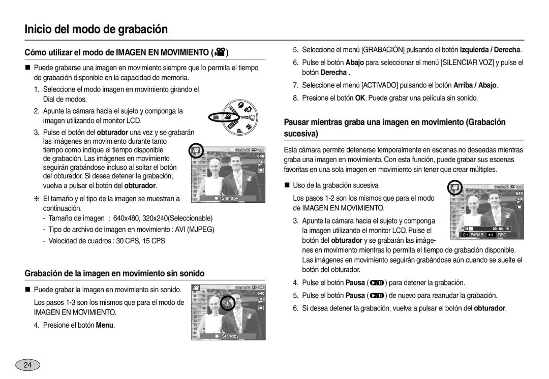 Samsung EC-L110ZBBA/AS Cómo utilizar el modo de Imagen EN Movimiento, Grabación de la imagen en movimiento sin sonido 