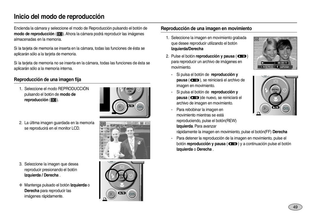 Samsung EC-L110ZSFB/E1, EC-L110ZPDA/E3 manual Inicio del modo de reproducción, Reproducción de una imagen en movimiento 