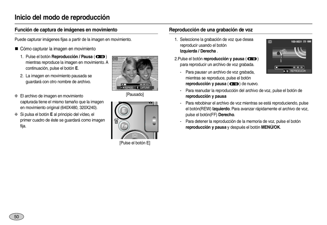 Samsung EC-L110ZBBA/AS, EC-L110ZPDA/E3 Función de captura de imágenes en movimiento, Reproducción de una grabación de voz 