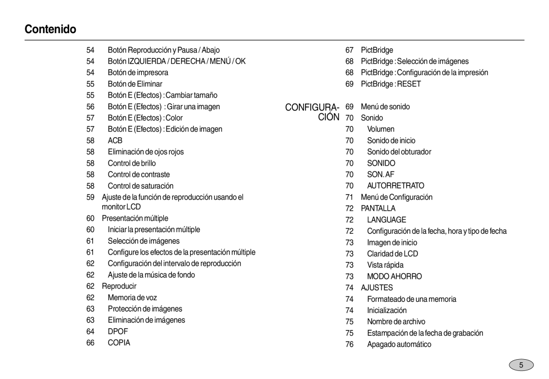 Samsung EC-L110ZPBB/E1 manual 70 SON. AF, 71 Menú de Conﬁguración, 61 Conﬁgure los efectos de la presentación múltiple 