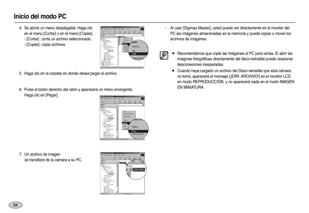 Samsung EC-L110ZUBA/E1, EC-L110ZPDA/E3, EC-L110ZUDA/E3, EC-L110ZBDA/E3, EC-L110ZRDA/E3, EC-L110ZSDA/E3 manual Inicio del modo PC 