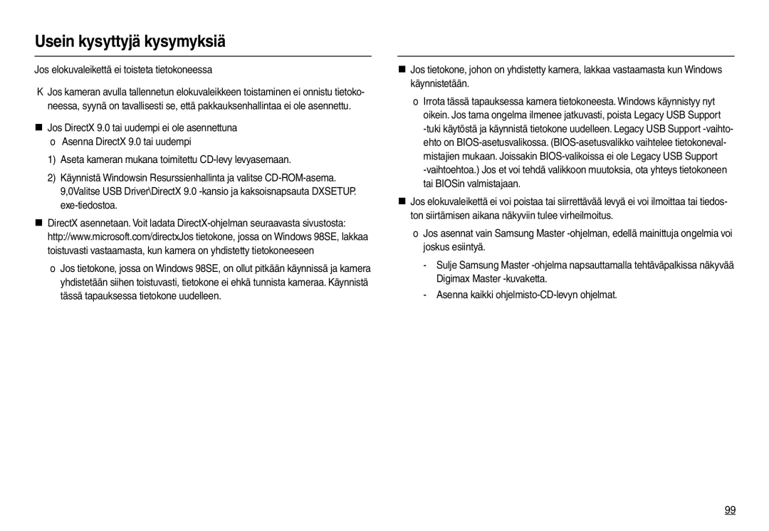 Samsung EC-L110ZUDA/E3, EC-L110ZPDA/E3, EC-L110ZBDA/E3, EC-L110ZRDA/E3 manual Jos elokuvaleikettä ei toisteta tietokoneessa 