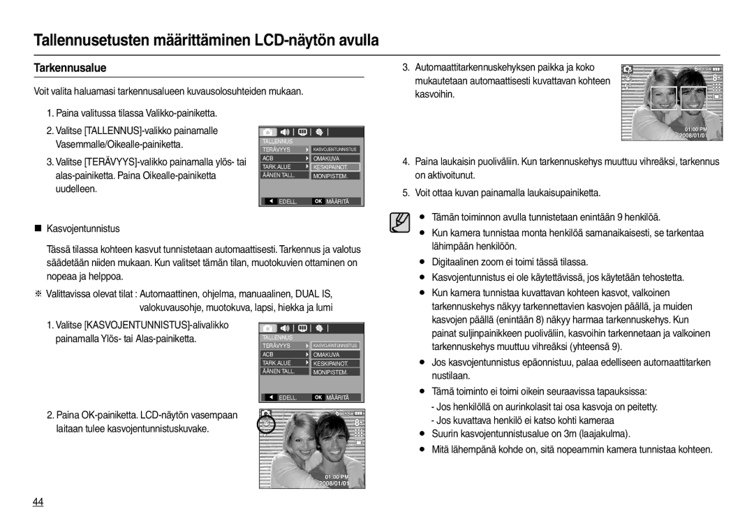 Samsung EC-L110ZPDA/E3, EC-L110ZUDA/E3, EC-L110ZBDA/E3, EC-L110ZRDA/E3, EC-L110ZSDA/E3, EC-L110ZPBA/E2 manual Tarkennusalue 