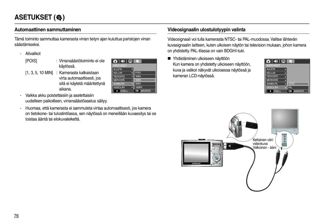 Samsung EC-L110ZPBA/E2, EC-L110ZPDA/E3, EC-L110ZUDA/E3, EC-L110ZBDA/E3, EC-L110ZRDA/E3, EC-L110ZSDA/E3 manual Asetukset  