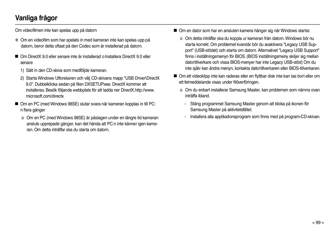 Samsung EC-L110ZUDA/E3, EC-L110ZPDA/E3, EC-L110ZBDA/E3, EC-L110ZRDA/E3 manual Om videoﬁlmen inte kan spelas upp på datorn 