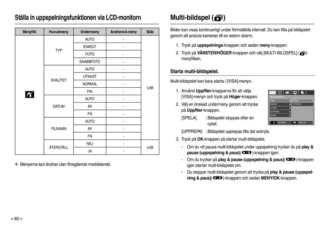 Samsung EC-L110ZRBA/E2 Multi-bildspel , Starta multi-bildspelet, Multi-bildspelet kan bara starta i VISA-menyn, Cykel 