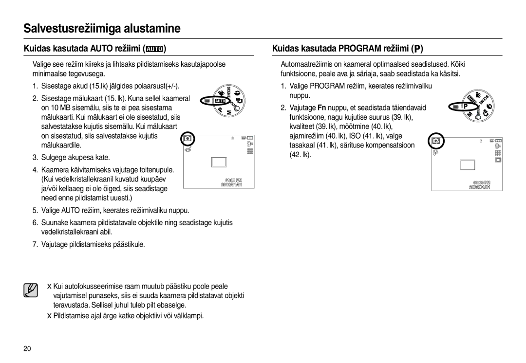 Samsung EC-L110ZBBA/RU manual Salvestusrežiimiga alustamine, Kuidas kasutada Auto režiimi, Kuidas kasutada Program režiimi 