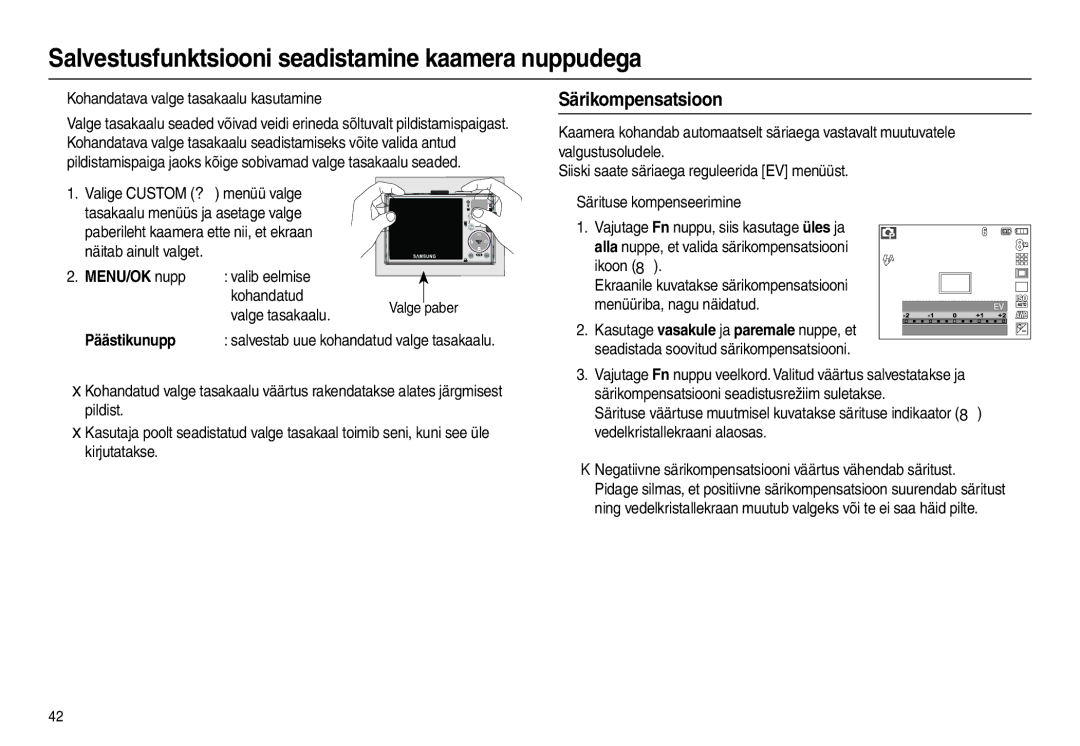 Samsung EC-L110ZBBA/LV, EC-L110ZRBA/RU, EC-L110ZBBA/RU, EC-L110ZSBA/RU manual Särikompensatsioon, MENU/OK nupp, Päästikunupp 