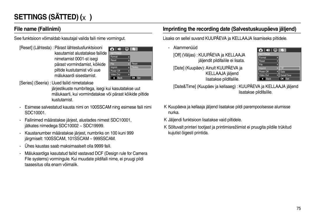 Samsung EC-L110ZRBA/RU, EC-L110ZBBA/RU manual File name Failinimi, Nimetamist 0001-st isegi, Mälukaardi sisestamist 