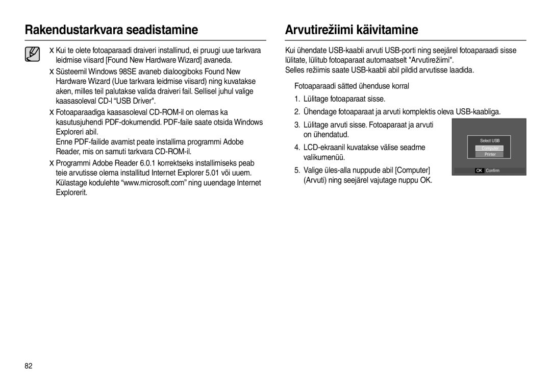 Samsung EC-L110ZBBA/LV, EC-L110ZRBA/RU manual Arvutirežiimi käivitamine, Valikumenüü, Valige üles-alla nuppude abil Computer 