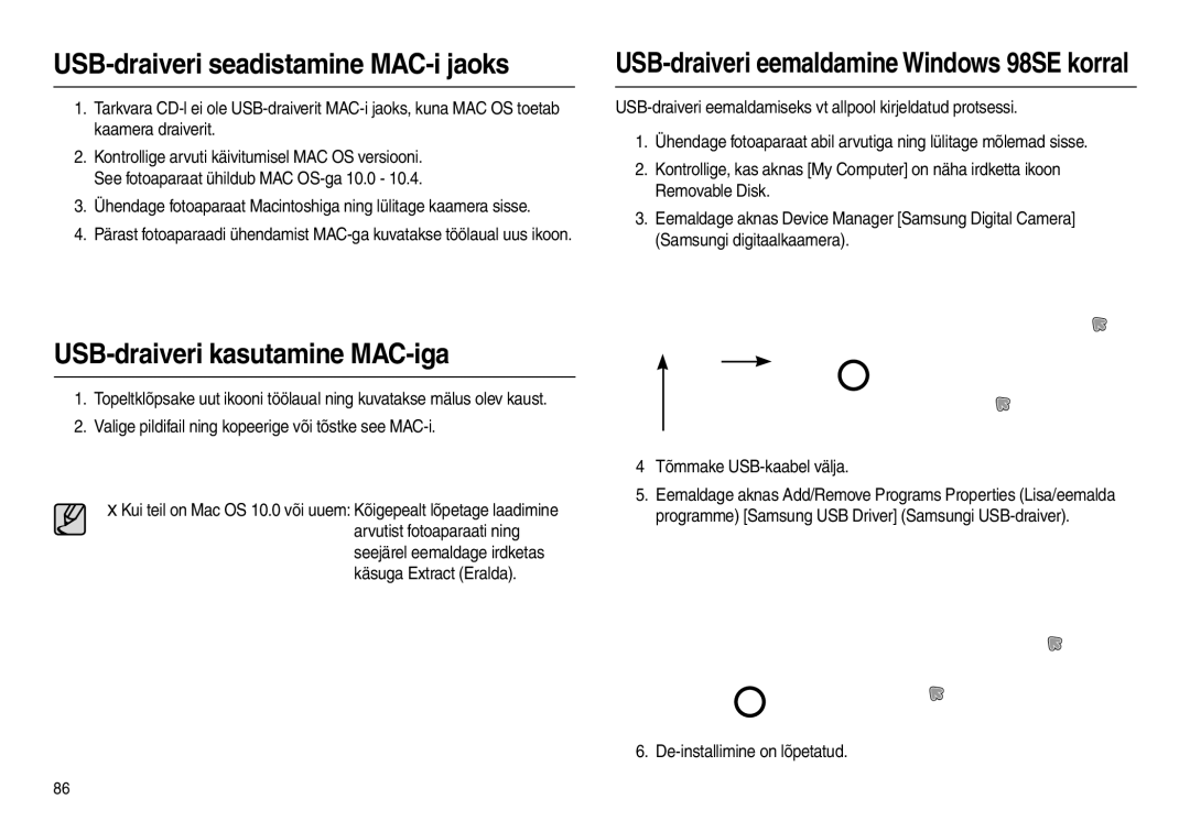 Samsung EC-L110ZBBA/LV, EC-L110ZRBA/RU manual USB-draiveri seadistamine MAC-i jaoks, USB-draiveri kasutamine MAC-iga 