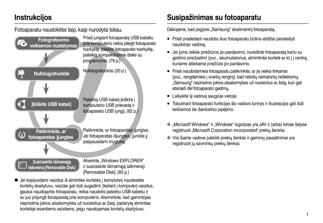 Samsung EC-L110ZSBA/RU, EC-L110ZRBA/RU, EC-L110ZBBA/RU, EC-L110ZBBA/LV manual Instrukcijos, Susipažinimas su fotoaparatu 