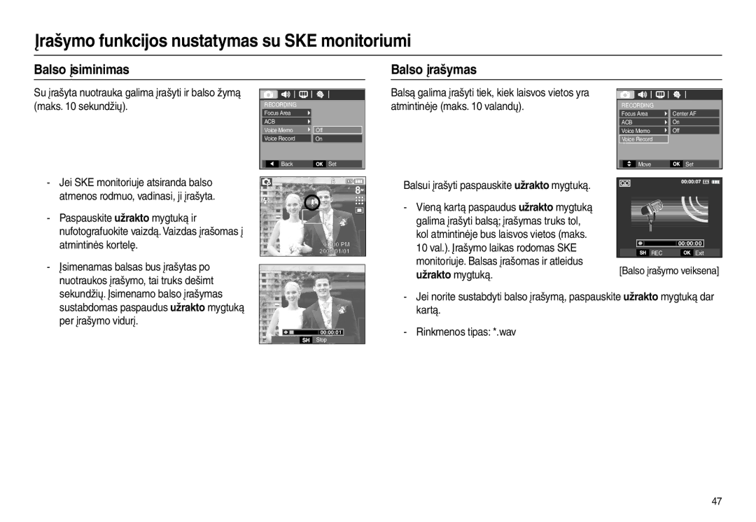 Samsung EC-L110ZRBA/RU Balso įsiminimas Balso įrašymas, Atmintinėje maks valandų, Galima įrašyti balsą įrašymas truks tol 