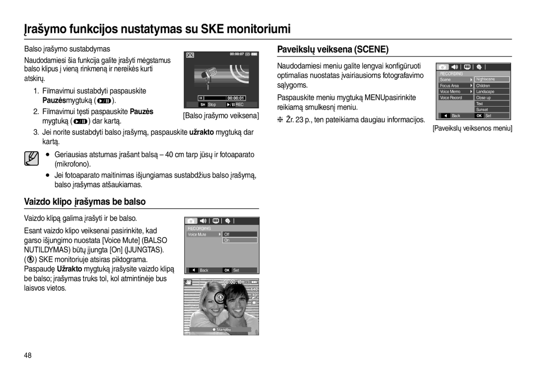 Samsung EC-L110ZBBA/RU, EC-L110ZRBA/RU, EC-L110ZSBA/RU, EC-L110ZBBA/LV manual Paveikslų veiksena Scene 