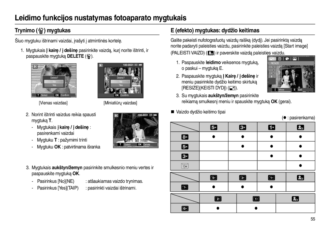 Samsung EC-L110ZRBA/RU, EC-L110ZBBA/RU, EC-L110ZSBA/RU, EC-L110ZBBA/LV Trynimo  mygtukas, Efekto mygtukas dydžio keitimas 