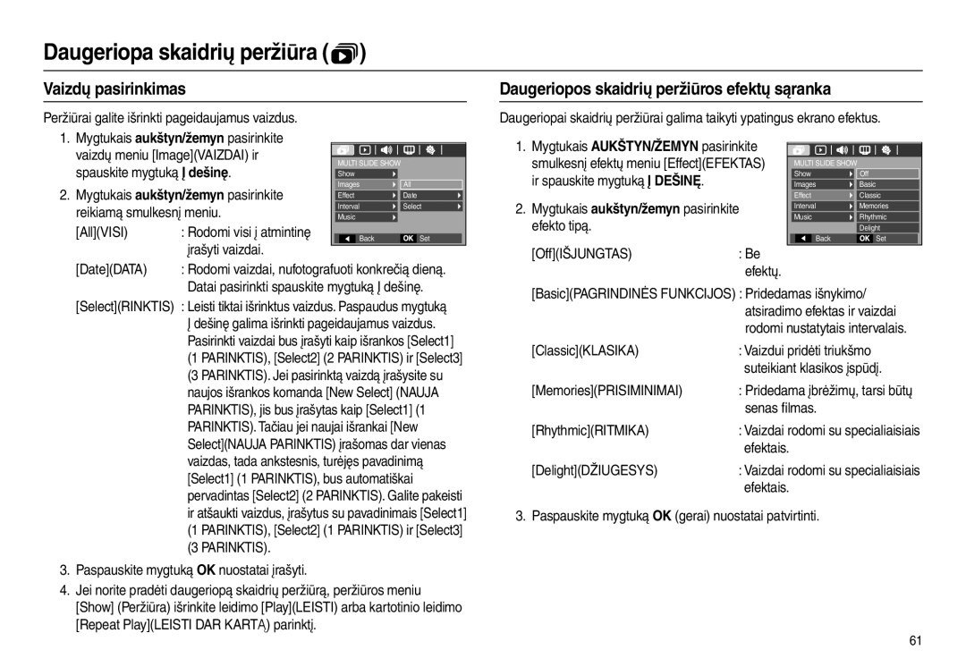 Samsung EC-L110ZSBA/RU, EC-L110ZRBA/RU, EC-L110ZBBA/RU, EC-L110ZBBA/LV manual Peržiūrai galite išrinkti pageidaujamus vaizdus 