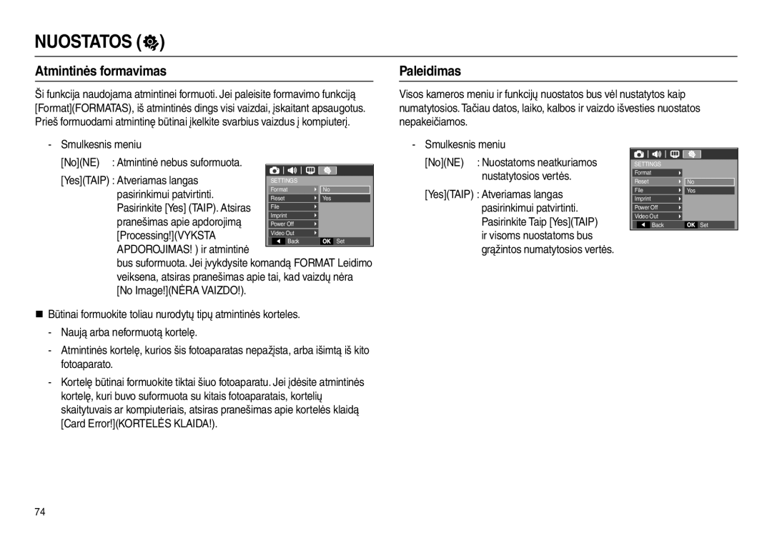 Samsung EC-L110ZBBA/LV manual Atmintinės formavimas, Paleidimas, YesTAIP Atveriamas langas, Pasirinkimui patvirtinti 