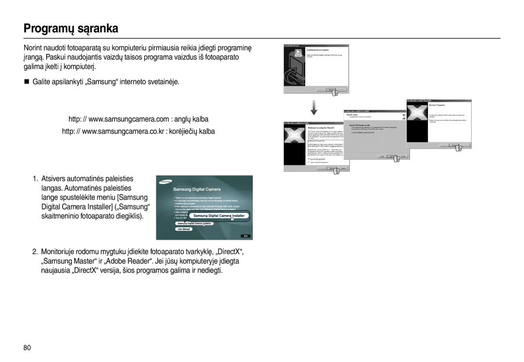 Samsung EC-L110ZBBA/RU, EC-L110ZRBA/RU, EC-L110ZSBA/RU, EC-L110ZBBA/LV manual Programų sąranka 