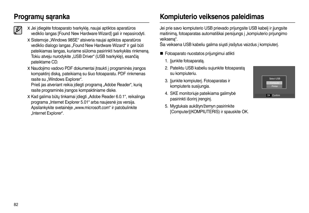 Samsung EC-L110ZBBA/LV, EC-L110ZRBA/RU, EC-L110ZBBA/RU, EC-L110ZSBA/RU manual Kompiuterio veiksenos paleidimas 