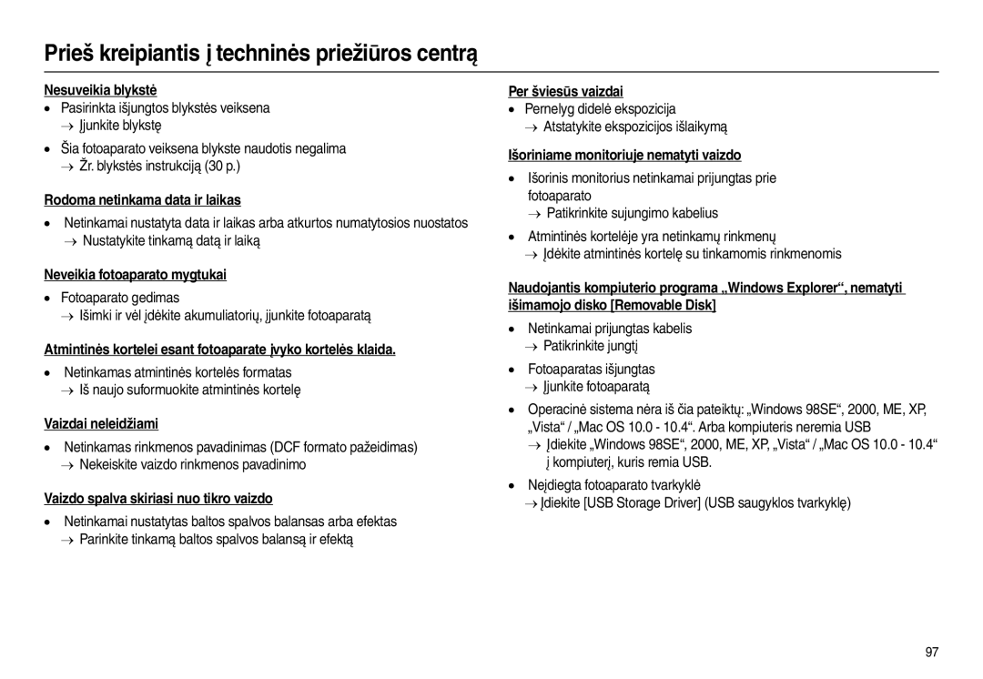 Samsung EC-L110ZSBA/RU, EC-L110ZRBA/RU Nesuveikia blykstė, Rodoma netinkama data ir laikas, Neveikia fotoaparato mygtukai 