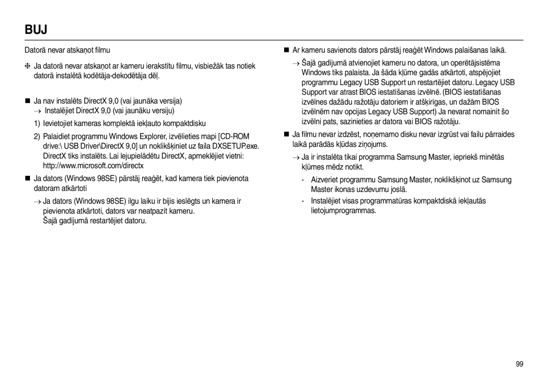 Samsung EC-L110ZRBA/RU, EC-L110ZBBA/RU, EC-L110ZSBA/RU manual Datorā nevar atskaņot ﬁlmu, Šajā gadījumā restartējiet datoru 