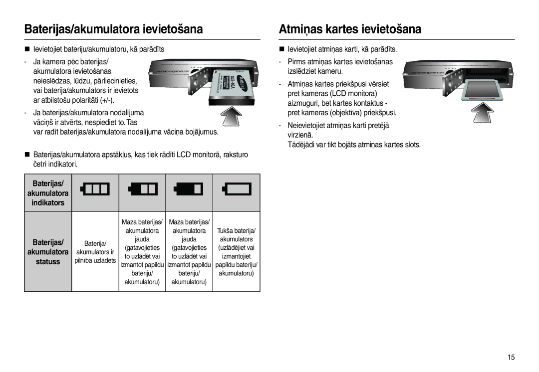 Samsung EC-L110ZRBA/RU, EC-L110ZBBA/RU manual Ar atbilstošu polaritāti +, Baterijas, Neieslēdzas, lūdzu, pārliecinieties 