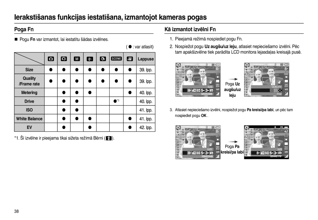 Samsung EC-L110ZBBA/LV manual Poga Fn, Kā izmantot izvēlni Fn, Šī izvēlne ir pieejama tikai sižeta režīmā Bērni , Poga Uz 