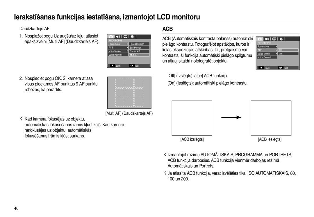 Samsung EC-L110ZBBA/LV, EC-L110ZRBA/RU manual „ Daudzkārtējs AF, Robežās, kā parādīts, Kad kamera fokusējas uz objektu 