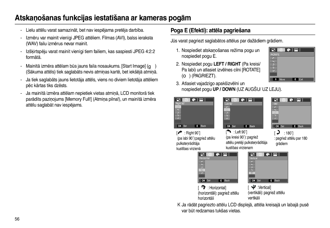 Samsung EC-L110ZBBA/RU, EC-L110ZRBA/RU, EC-L110ZSBA/RU, EC-L110ZBBA/LV manual Poga E Efekti attēla pagriešana 