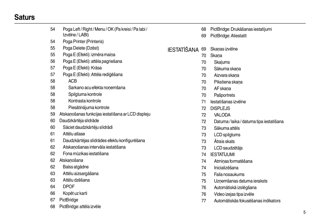 Samsung EC-L110ZSBA/RU, EC-L110ZRBA/RU, EC-L110ZBBA/RU, EC-L110ZBBA/LV manual Dpof, Displejs, Valoda, Iestatījumi 