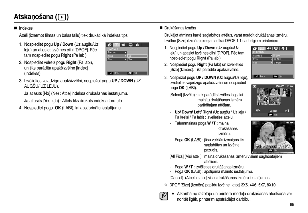 Samsung EC-L110ZSBA/RU manual „ Drukāšanas izmērs, Pogu OK Labi, Mainītu drukāšanas izmēru Parādītajam attēlam, Pazudīs 