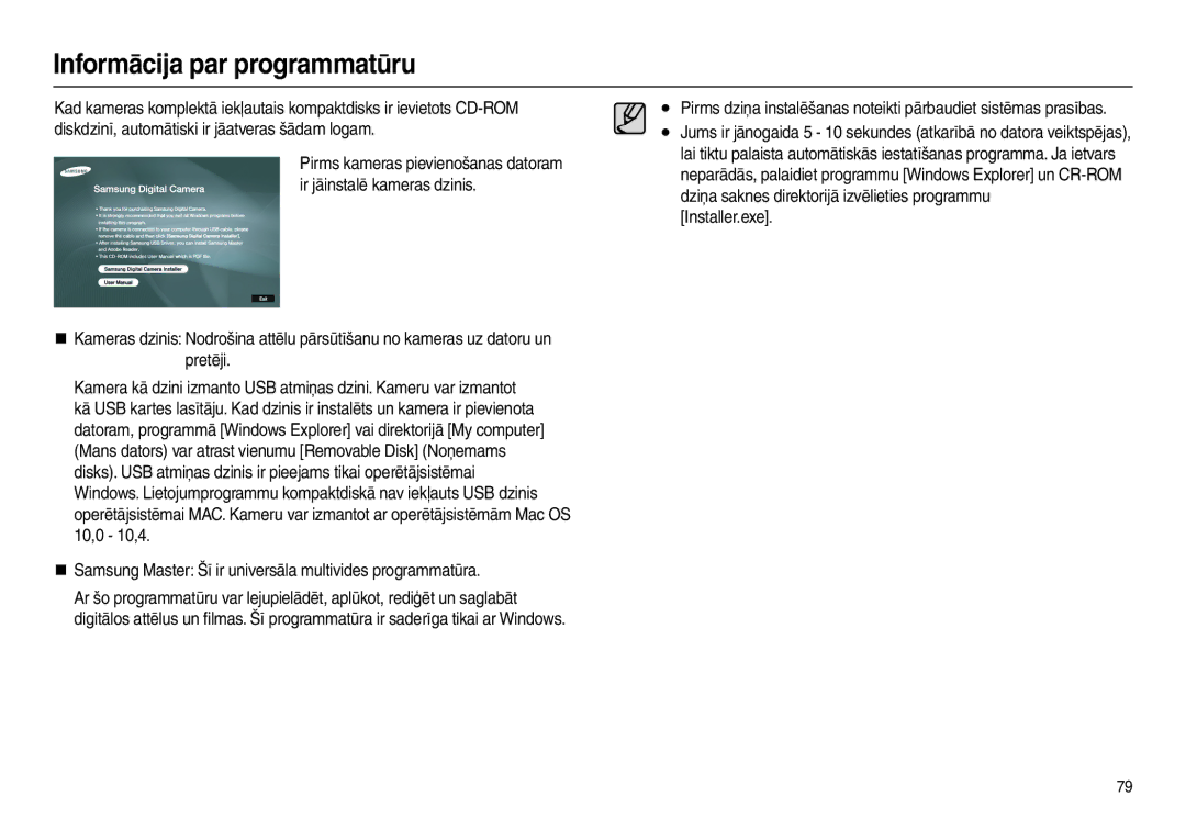 Samsung EC-L110ZRBA/RU manual Informācija par programmatūru, „ Samsung Master Šī ir universāla multivides programmatūra 