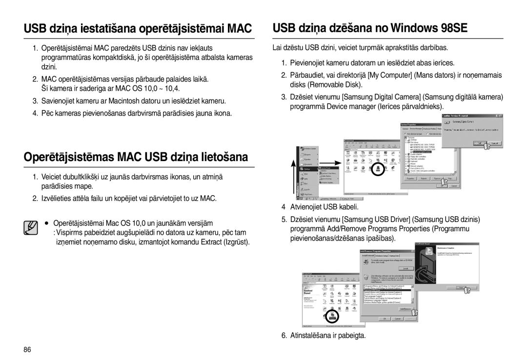 Samsung EC-L110ZBBA/LV, EC-L110ZRBA/RU, EC-L110ZBBA/RU manual USB dziņa dzēšana no Windows 98SE, Atinstalēšana ir pabeigta 