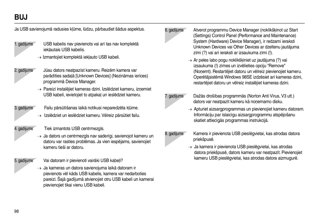 Samsung EC-L110ZBBA/LV manual Iekļautais USB kabelis, Izmantojiet komplektā iekļauto USB kabeli Gadījums, Priekšpusē 