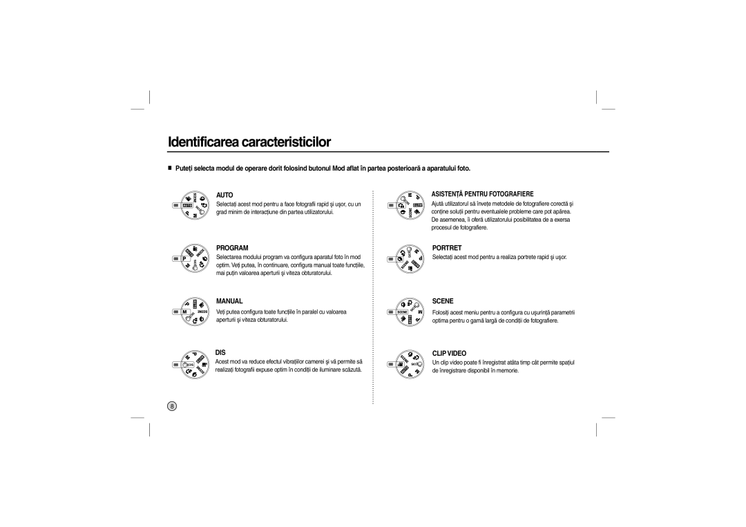 Samsung EC-L200ZSBB/IT, EC-L200ZBBA/FR, EC-L200ZRBA/FR manual Identificarea caracteristicilor, Asistenţă Pentru Fotografiere 