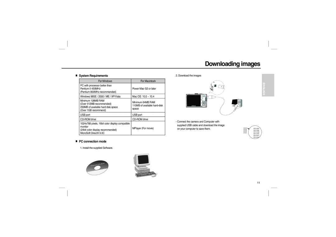 Samsung EC-L200ZPBA/IT, EC-L200ZBBA/FR, EC-L200ZRBA/FR manual Downloading images, System Requirements, PC connection mode 