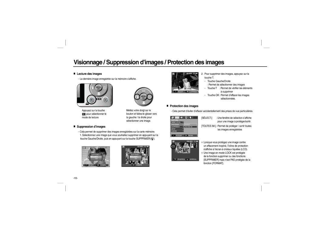 Samsung EC-L200ZSDC/E3, EC-L200ZBBA/FR manual Visionnage / Suppression d’images / Protection des images, Lecture des images 
