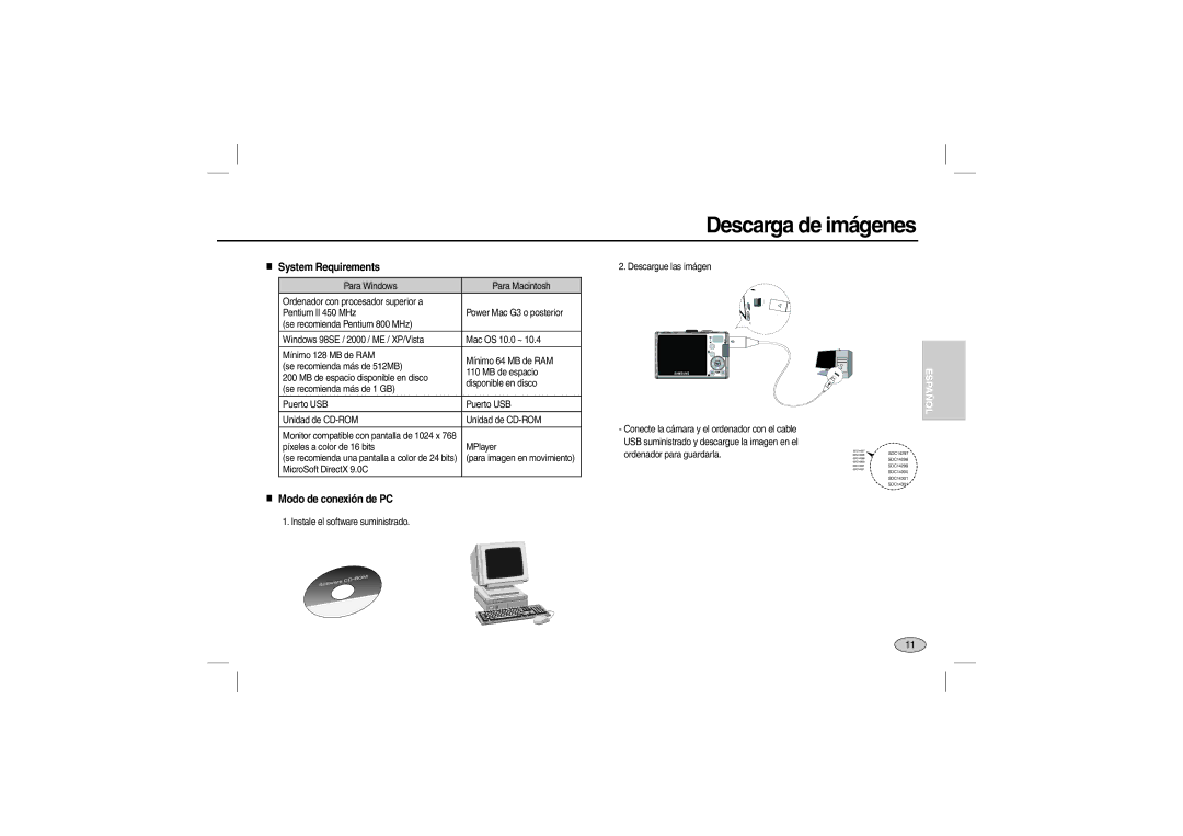 Samsung EC-L200ZRBA/IT, EC-L200ZBBA/FR, EC-L200ZRBA/FR, EC-L200ZSBA/FR manual Descarga de imágenes, Modo de conexión de PC 