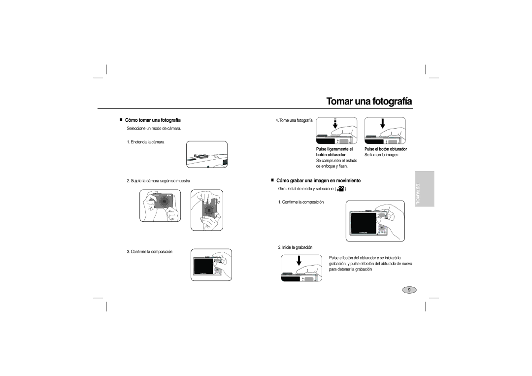 Samsung EC-L200ZRBA/FR manual Tomar una fotografía, Cómo tomar una fotografía, Pulse ligeramente el, Botón obturador 