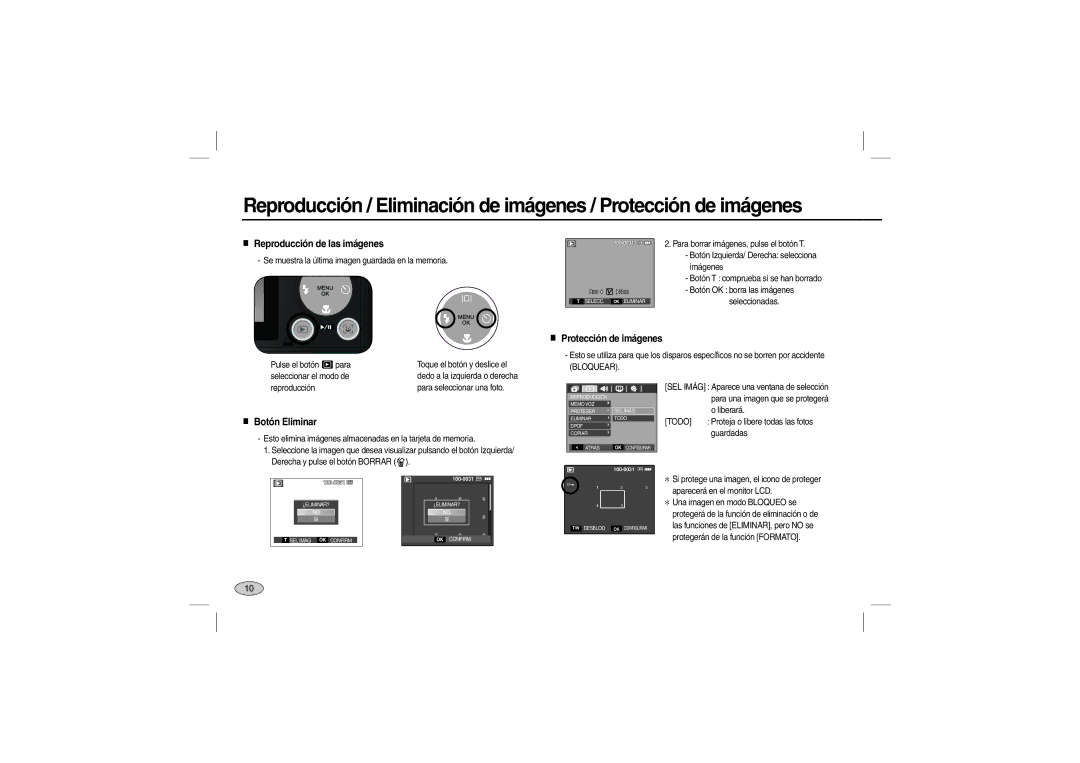 Samsung EC-L200ZSBA/FR, EC-L200ZBBA/FR, EC-L200ZRBA/FR Reproducción de las imágenes, Protección de imágenes, Botón Eliminar 