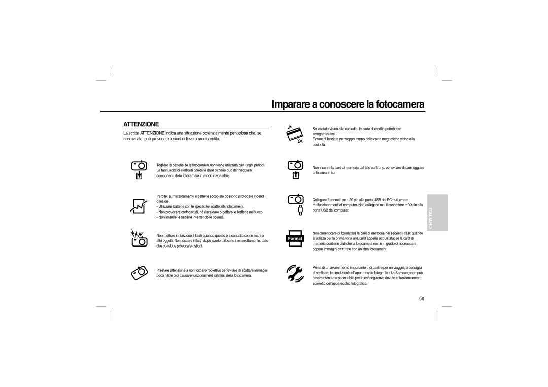 Samsung EC-L200ZPBB/IT, EC-L200ZBBA/FR, EC-L200ZRBA/FR, EC-L200ZSBA/FR, EC-L200ZPBA/FR, EC-L200ZSBB/IT manual Attenzione 