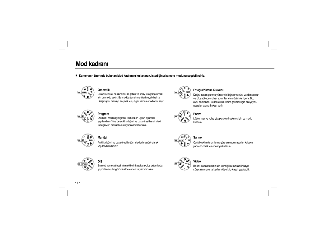 Samsung EC-L200ZPBA/FR, EC-L200ZBBA/FR, EC-L200ZRBA/FR, EC-L200ZSBA/FR, EC-L200ZSBB/IT, EC-L200ZBBB/IT manual Mod kadranı 