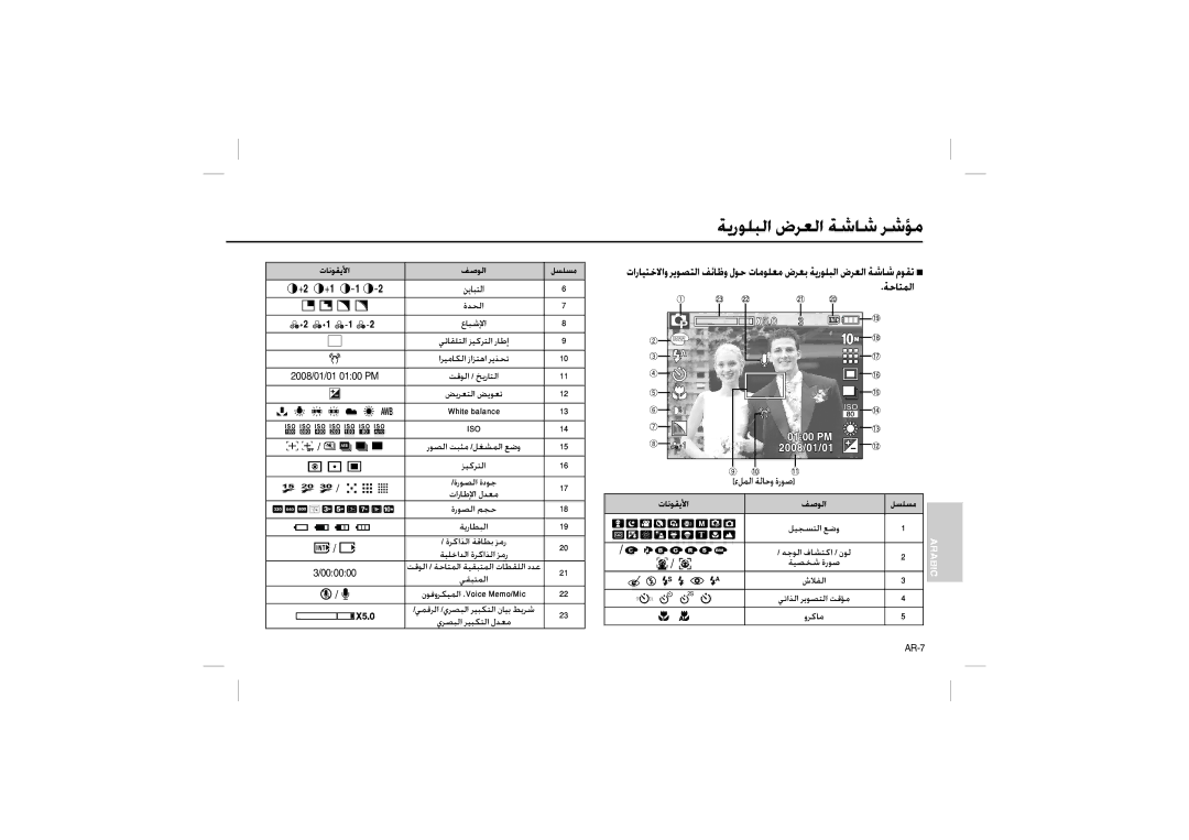 Samsung EC-L200ZPBA/IT, EC-L200ZBBA/FR, EC-L200ZRBA/FR, EC-L200ZSBA/FR manual ﺔﻳرﻮﻠﺒﻟا ضﺮﻌﻟا ﺔﺷﺎﺷ ﺮﺷﺆﻣ, تﺎﻧﻮﻘﻳﻷا ﻒﺻﻮﻟا 