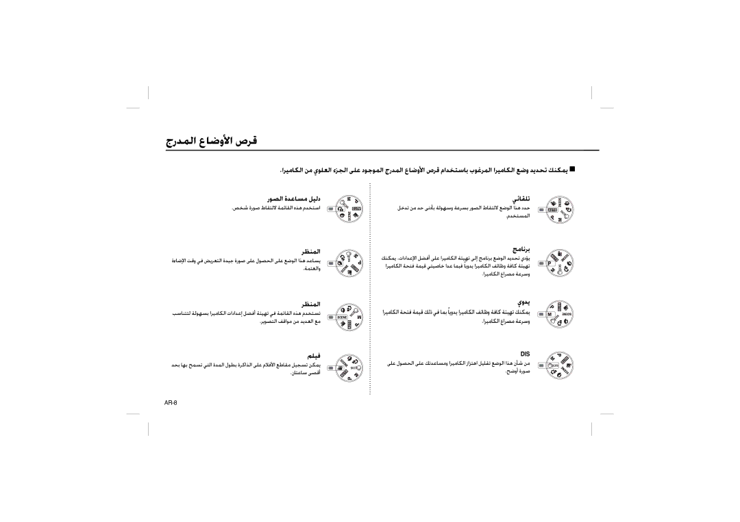 Samsung EC-L200ZRBA/LV, EC-L200ZBBA/FR, EC-L200ZRBA/FR, EC-L200ZSBA/FR, EC-L200ZPBA/FR manual جرﺪﻤﻟا عﺎﺿوﻷا صﺮﻗ, ﺞﻣﺎﻧﺮﺑ 