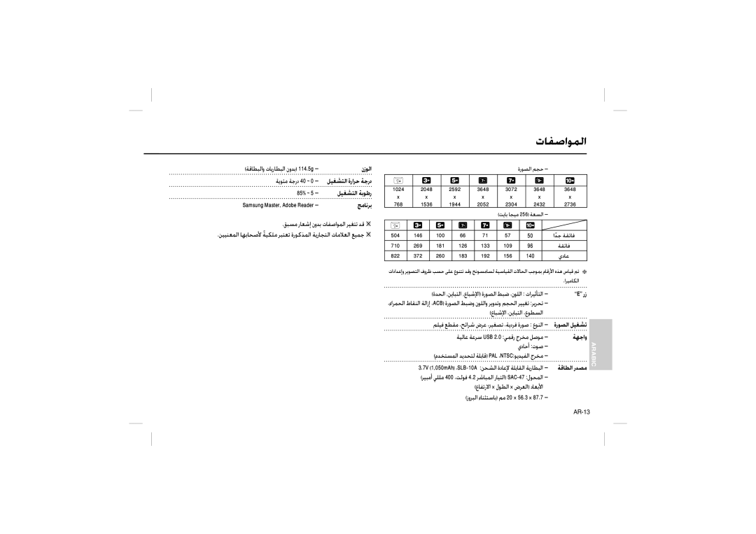 Samsung EC-L200ZBBA/LV, EC-L200ZBBA/FR نزﻮﻟا, ﻞﻴﻐﺸﺘﻟا ةراﺮﺣ ﺔﺟرد, ﻞﻴﻐﺸﺘﻟا ﺔﺑﻮﻃر, ﺞﻣﺎﻧﺮﺑ, ةرﻮﺼﻟا ﻞﻴﻐﺸﺗ, ﺔﻬﺟاو, ﺔﻗﺎﻄﻟا رﺪﺼﻣ 